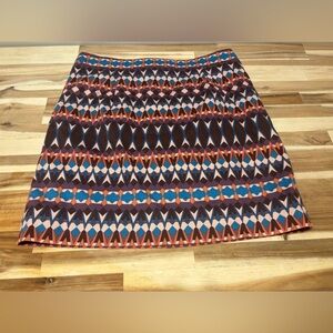 J. Crew A-Line Skirt - Blue, Orange, Brown Geometric